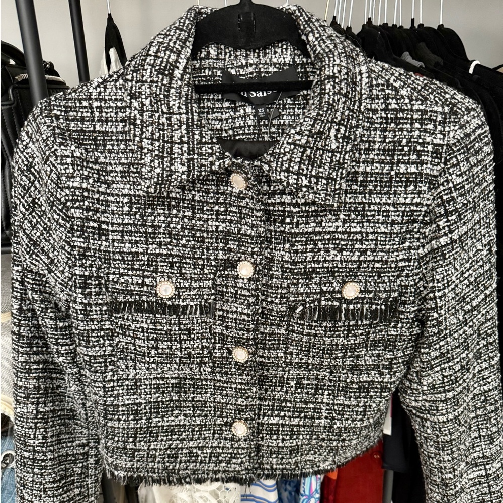 En Saison Black and White Tweed Blazer